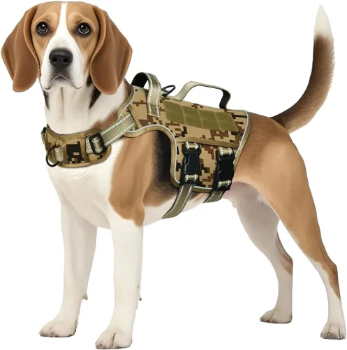 Miniatura 10 de Arnés para perros grandes resistente, arnés táctico sin tirones para perro con sistema Molle, chaleco para perro de servicio fácil de poner y Negro