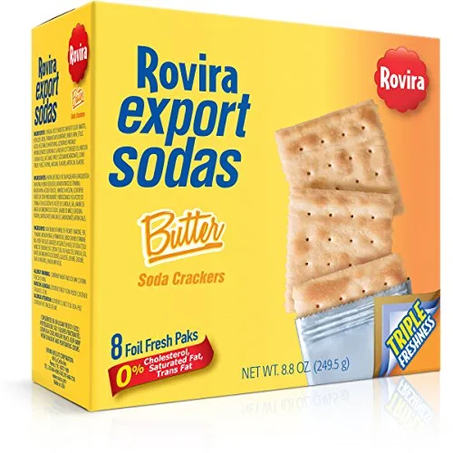Rovira Export Sodas - Galletas de soda de mantequilla (8 paquetes frescos de aluminio/caja) - Caja de 8.8 oz