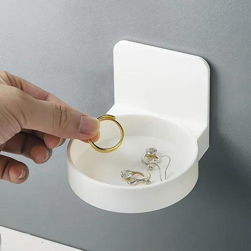 Miniatura 2 de Estante flotante redondo de plástico adhesivo para colocar en la pared, soporte para tazas, organizador de ducha, estantes para botellas (2 unidades)