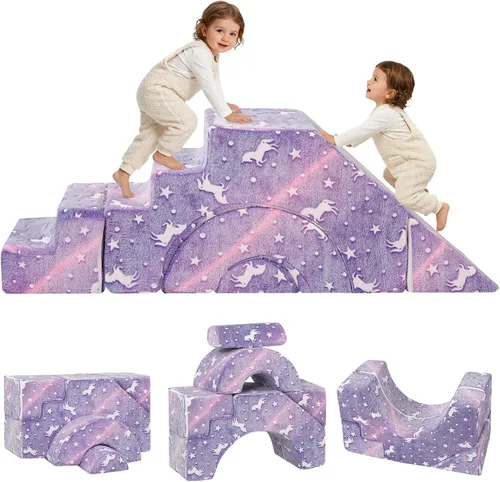 Miniatura 20 de MeMoreCool - Sofá modular para niños, sofá de espuma con diseño de tobogán y escalera, sofá convertible para niños para sala de juegos, mueble