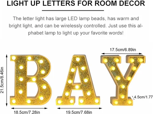 Miniatura 4 de BABY - Letras iluminadas de marquesina, luz decorativa LED grande para bebé, letras emisoras de luz blanca cálida, baby shower, cumpleaños, familia