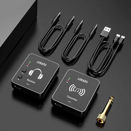 Miniatura 6 de LEKATO MS-1 Sistema de monitor inalámbrico en el oído, monitoreo intrauditivo estéreo de 2.4 GHz con transmisor receptor de clip, uno a muchos, Negro