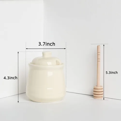 Miniatura 2 de LEETOYI Tarro de miel de porcelana con tapa y cuchara de miel, olla de miel de cerámica, 12 onzas (beige)