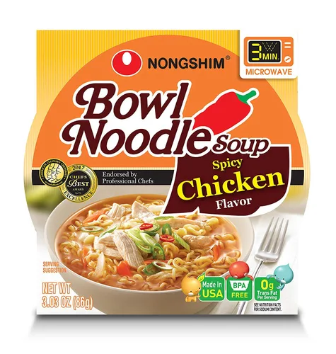 Nongshim Fideos Ramen, tazón gourmet instantáneo para ramen, sopa de fideos premium para microondas, pollo picante, 3.03 onzas