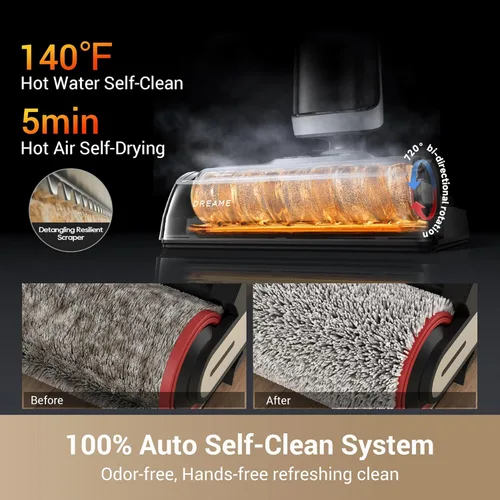 Miniatura 5 de dreame H14 - Trapeador inalámbrico para aspirar en seco y húmedo de 180°, lavado con cepillo de 140 °F, secado rápido con aire caliente en 5