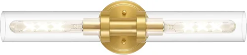 Miniatura 8 de SANTOSTOCK Lámpara de Vanidad de Baño de Oro Cepillado, Aplique de Pared Moderno de 2 Luces con Vidrio Transparente, Lámpara de Montaje en Pared