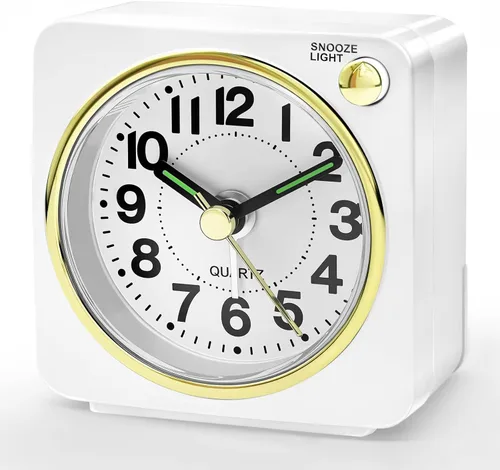 Miniatura 12 de Lamisola Mini reloj despertador de viaje, reloj despertador analógico de batería pequeña, relojes de mesita de noche para dormitorios, decoración