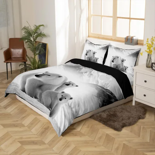 Miniatura 5 de Erosebridal Juego de ropa de cama de oso polar, funda de edredón de paisaje ártico, tamaño King, funda de edredón con patrón de iceberg natural