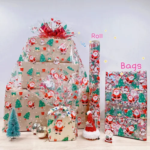 Miniatura 5 de Rollo de celofán navideño de 100 pies x 31.5" - Rollo de celofán navideño para Navidad para envolver cesta de regalo, golosina, vino, decoración