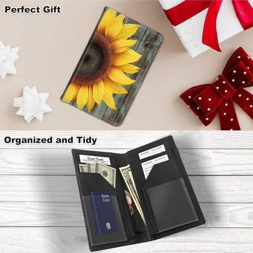 Miniatura 2 de RYUITHDJP Libros de servidor, libro ampliado de 9 x 5 pulgadas para camarera, libros de camarera con bolsillo con cremallera, diseño de girasol