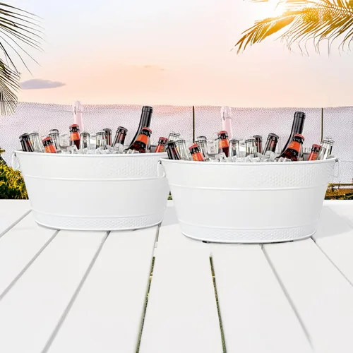 Miniatura 2 de BREKX Colt - Cubetas de hielo para fiestas, 16 botellas, hielera con asas, fácil de limpiar, acabado blanco brillante, resistente a fugas, ovalado