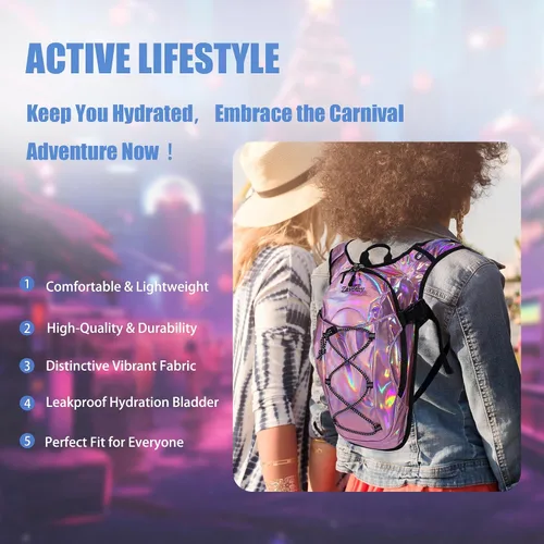 Miniatura 7 de Mochila de hidratación reflectante, paquete de hidratación, mochila de agua con vejiga de hidratación de 2 litros, esencial para festivales, paquete