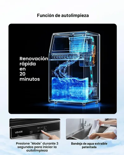 Miniatura 4 de VEVOR Máquina comercial para hacer hielo, 130 libras/24 horas con almacenamiento de 33 libras, 45 cubos por ciclo, acero inoxidable independiente