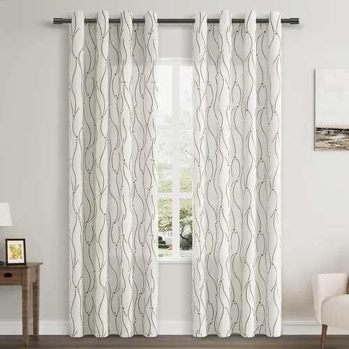 Miniatura 16 de Joywell Cortinas jacquard con ojales para sala de estar, 108 pulgadas de largo, línea ondulada negra con patrón de puntos, cortinas bordadas
