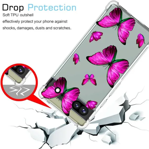 Miniatura 7 de Funda para Pixel 6A, GX7AS Linda, Transparente Flexible Bumper TPU Suave Goma Silicona Funda Teléfono Funda para Google Pixel 6A Rosa Mariposa