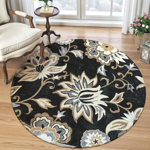 Miniatura 67 de Lahome - Tapete floral con estampado de cachemira, lavable, antideslizante, pequeño, anti-manchas, suave, para baño, entrada, dormitorio, Negro