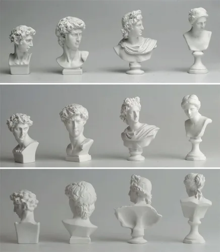 Miniatura 6 de TRANSGOOD Juego de 4 esculturas y estatuas de resina griega de busto de 2.7 pulgadas, decoración del hogar, mini estatuas decorativas para estantes