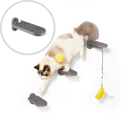 Miniatura 15 de SVD.PET Paquete de 2 escalones de pared para gatos, escaleras de escalada para gatos con almohadilla de fieltro reemplazable, estantes de escalada