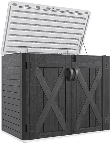 Miniatura 20 de YITAHOME - Cobertizo de almacenamiento horizontal al aire libre con puerta bloqueable en forma de X, cobertizo de herramientas de resina resistente