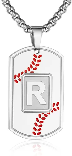 Miniatura 62 de A-Z Collar con etiqueta de perro para hombre, dije de béisbol, cadena de acero inoxidable de 22 + 2 pulgadas, regalo de joyería personalizado