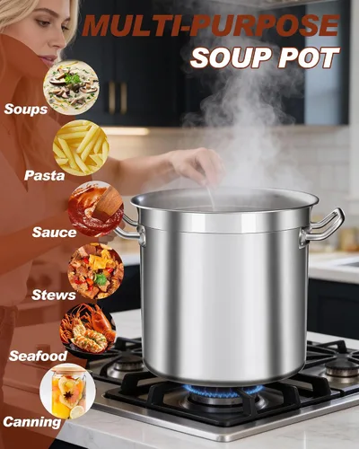 Miniatura 5 de Olla de 20 cuartos de galón - Olla de acero inoxidable con tapa – Olla de cocina resistente para sopa, guisado, pasta – Uso comercial y doméstico