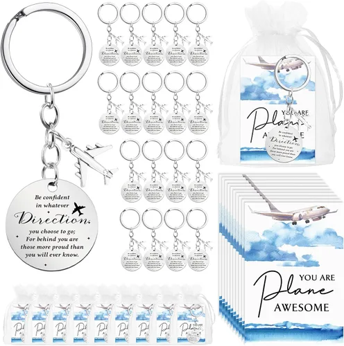 Tondiamo Flight Attendant Gifts Bulk Airplane Keychain with Thank You Cards for Travel Adventure Party Favor Holiday Gift