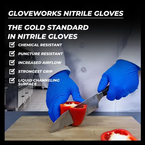 Miniatura 5 de GLOVEWORKS HD - Guantes desechables industriales de nitrilo azul real, 6 mil, sin látex ni polvo, seguros para alimentos, textura de diamante elevado