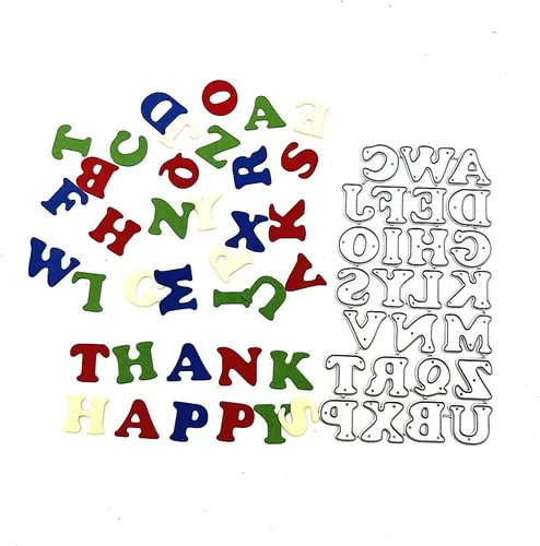Miniatura 3 de Metal Capital 26 letras troqueladas superiores, 26 troqueles de corte del alfabeto, plantillas en relieve, molde para decoración de tarjetas y álbum