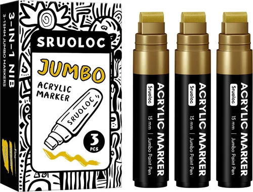 Miniatura 13 de SRUOLOC 3 Rotuladores Permanentes Jumbo Negros, Punta Ancha de 15mm de Grosor, Rotuladores de Pintura Acrílica Grandes para Pintura en Roca, Póster