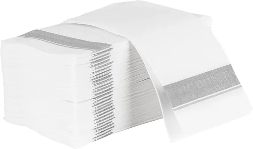 Miniatura 12 de Party Bargains Toallas desechables como tela, paquete de 200, 13 x 16 pulgadas, color blanco con estampado plateado, toallas de mano de papel suave