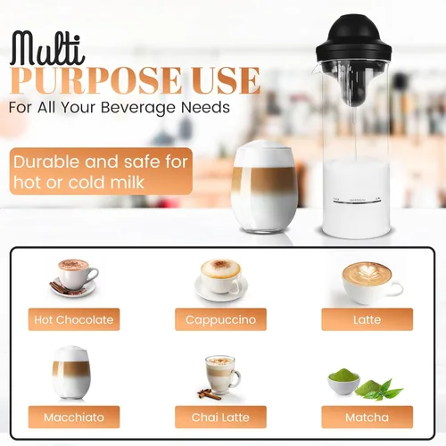 Miniatura 5 de Espumador de leche con jarra de vidrio, espumador de mano que funciona con pilas, fabricante de espuma para café, café con leche, capuchino