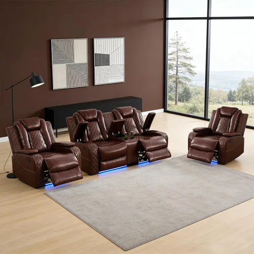 Miniatura 23 de Sofá reclinable individual eléctrico para muebles de sala de estar, silla reclinable de cuero con luces LED, puertos USB, almacenamiento oculto