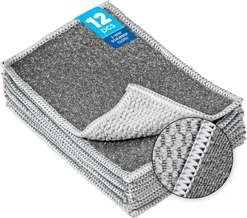 Microfiber Wholesale Paños de limpieza (paquete de 12, gris) – Fregue sin rayar, seguro para antiadherente, acero inoxidable y vidrio – Paños de