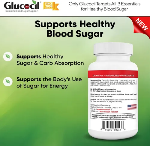 Miniatura 3 de Glucocil – Nuevo – Cápsulas vegetarianas – Soporte premium para el azúcar en sangre – Apoya los 3 elementos esenciales para un azúcar en sangre