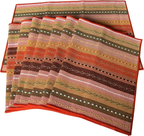 Miniatura 3 de WAZAIGUR Manteles tejidos a mano con 100% algodón, manteles coloridos trenzados acanalados duraderos con aislamiento térmico para mesa, juego de 4