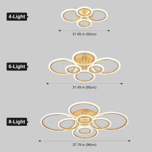 Miniatura 4 de Lámpara LED moderna de montaje empotrado, 4 anillos dorados cerca del techo, lámpara de iluminación de cocina para dormitorio, sala de estar