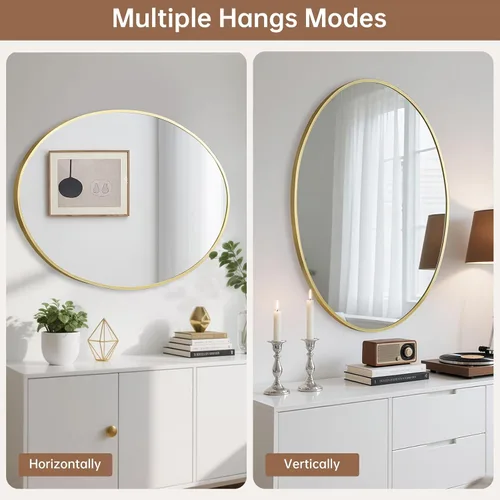 Miniatura 7 de Espejo ovalado dorado para baño, espejo de baño ovalado de 20 x 28 pulgadas con marco de metal cepillado, espejo de tocador decorativo montado