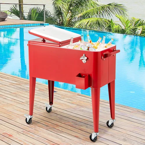 Miniatura 2 de HAPPYGRILL 80 Quart Rolling Cooler Cart with Lockable Wheels, Outdoor Beer Beverage Cooling Ice Chest with Bottle Opener & Cap Catcher, for Party