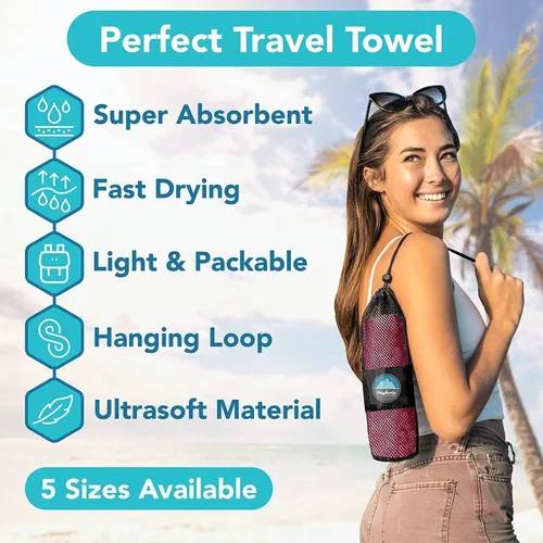 Miniatura 2 de Toalla de microfibra Youphoria para viaje de secado rápido y ligera - Toalla de secado rápido para camping, playa, mochilero, senderismo