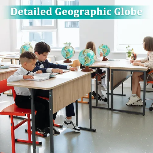 Miniatura 3 de Globo del mundo iluminado con soporte de madera, globo mundial de 8 pulgadas para aprendizaje de niños y adultos, luz nocturna LED incorporada