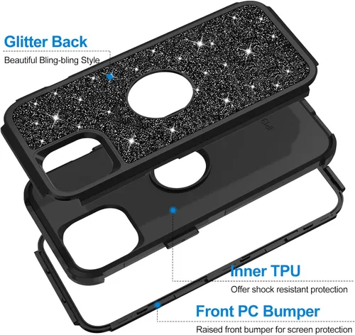 Miniatura 4 de Hython Funda para iPhone 13 Funda con Purpurina, Bonita Cubierta Brillante Resplandeciente con Brillo, Resistente 3 en 1 Híbrida de PC Duro TPU