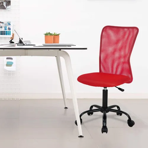Miniatura 2 de FDW Silla de Oficina para el Hogar Respaldo Medio Silla de Escritorio de Malla Sin Brazos Computadora Ergonómica Tarea Rodante Giratoria Silla Rojo