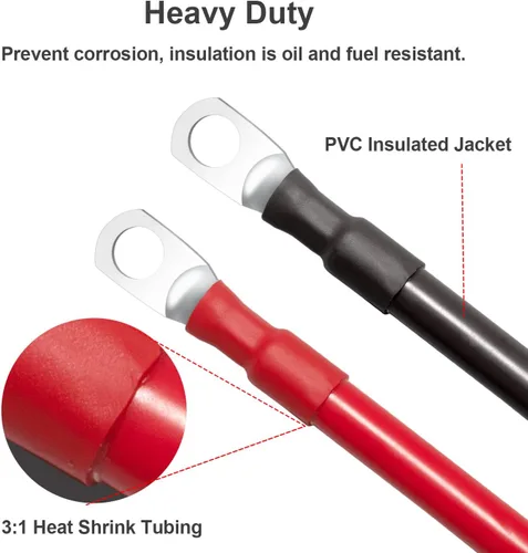 Miniatura 6 de Cables de batería de 4 AWG, 3 pies de calibre 4, juego de cables inversores de batería marina con terminales de 3/8 pulgadas (positivos y negativos)