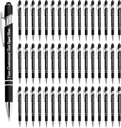 Miniatura 30 de Bolígrafo personalizado, 50 bolígrafos personalizados, grabado a granel con logotipo de nombre, lápiz digital de tinta negra suave con toque