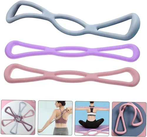 Miniatura 7 de 3 bandas elásticas de resistencia para yoga, para entrenamiento de cuerpo completo, pilates, fisioterapia con alta elasticidad y diseño en rosa
