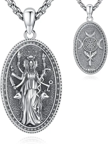 Miniatura 127 de Collar de pentagrama de plata de ley con triple luna, diosa celta, nudo celta, nudo de brujas, Ankh, sol y luna, Hécate, lilith, Santa Muerte