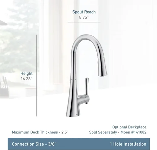 Miniatura 3 de Moen Kurv Spot Resist Stainless Collection 9126SRS - Grifo de cocina desplegable de una manija con refuerzo de potencia y reflejo Acero inoxidable