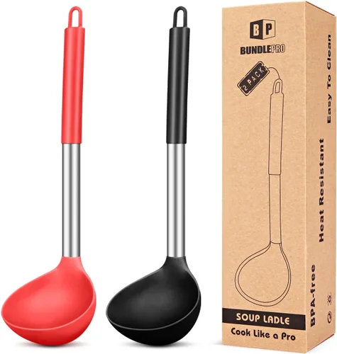 Miniatura 11 de Paquete de 2 cucharones de cucharón, cuchara grande de silicona para sopa, utensilios de cocina antiadherentes con alta resistencia al calor, sin