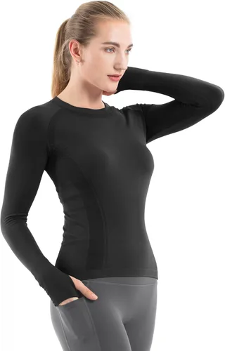 Miniatura 2 de MathCat - Camisetas de entrenamiento sin costuras para mujer, camisetas de yoga de manga larga, camiseta deportiva para correr, camiseta atlética
