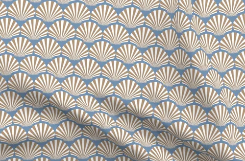 Spoonflower Tela - Conchas Azul Preppy Art Deco Arena Blanca Costera Playa Náutica Impreso en Tela de Gasa Cuarto Grasa - Costura Ropa de Moda